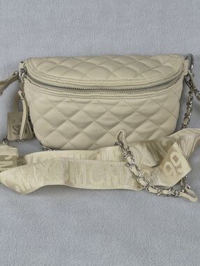 Steve Madden Mandie Convertible Fanny Pack – Beige Quilted Belt Bag / Crossbody